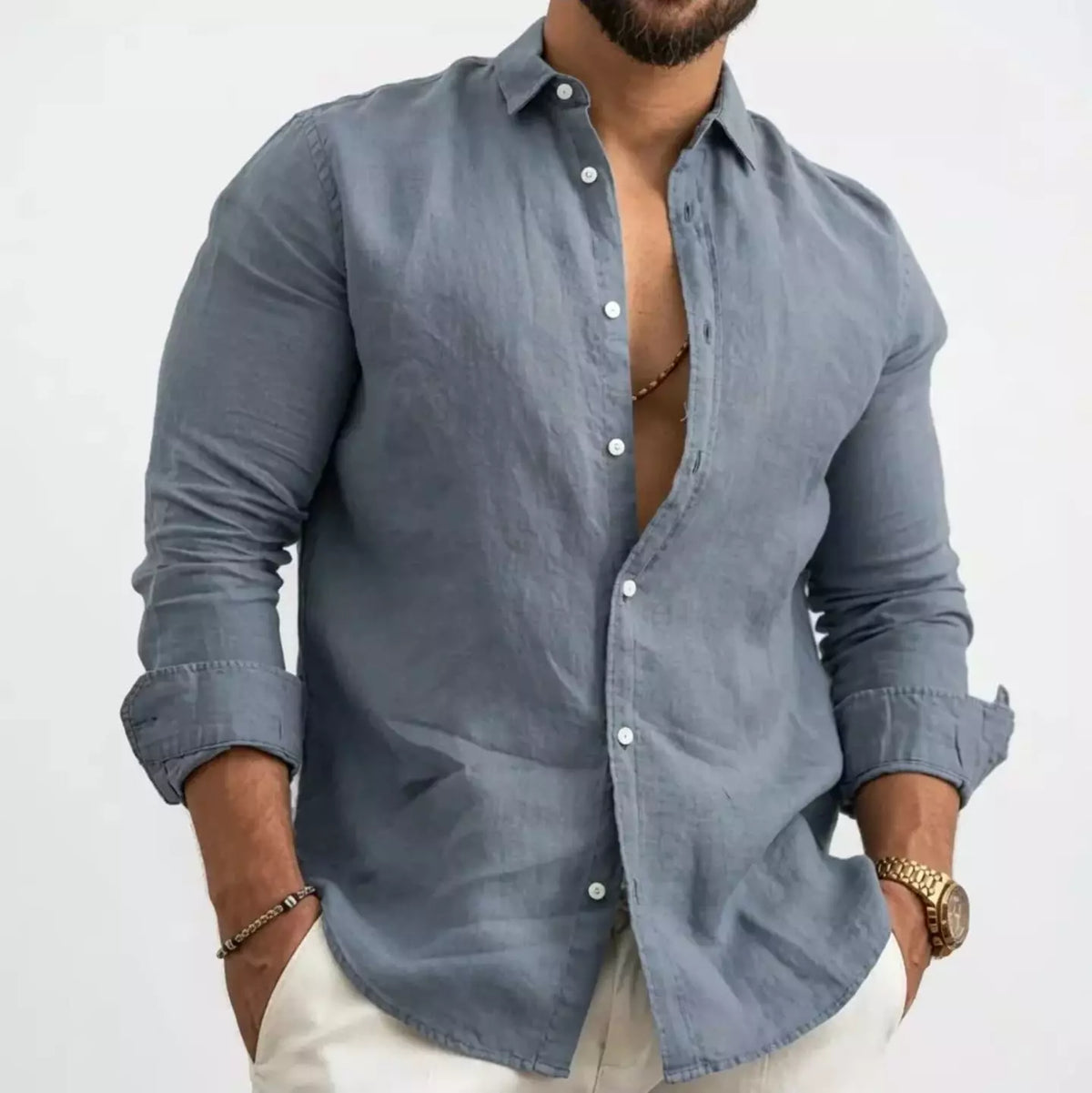 (COMPRE 1 LEVE 2) Camisa de Linho Premium Masculina + BRINDE