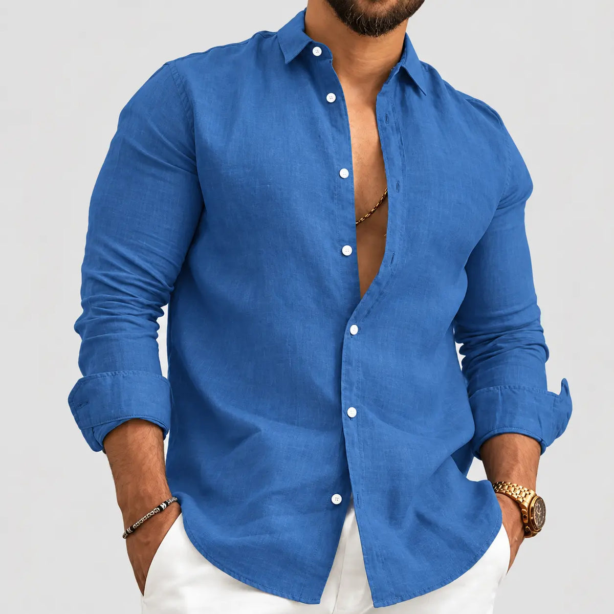 (COMPRE 1 LEVE 2) Camisa de Linho Premium Masculina + BRINDE