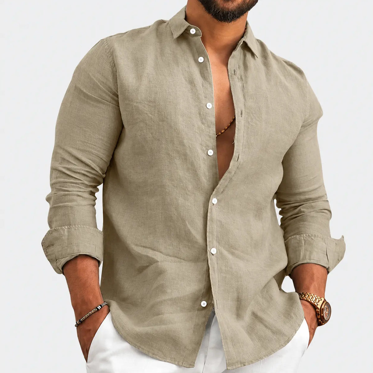 (COMPRE 1 LEVE 2) Camisa de Linho Premium Masculina + BRINDE