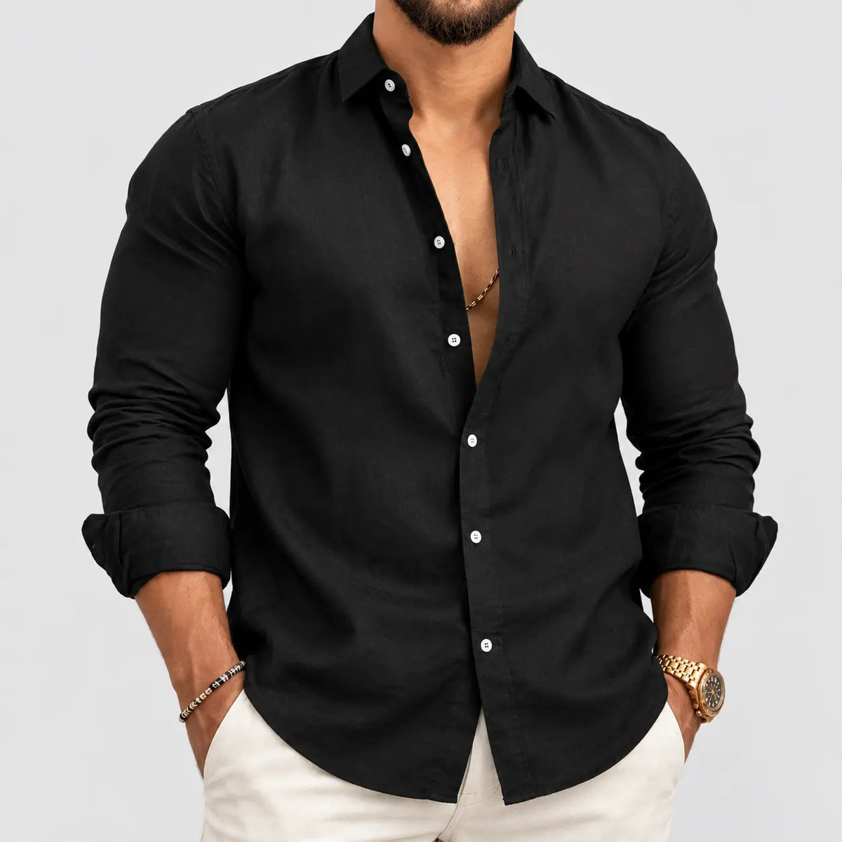 (COMPRE 1 LEVE 2) Camisa de Linho Premium Masculina + BRINDE
